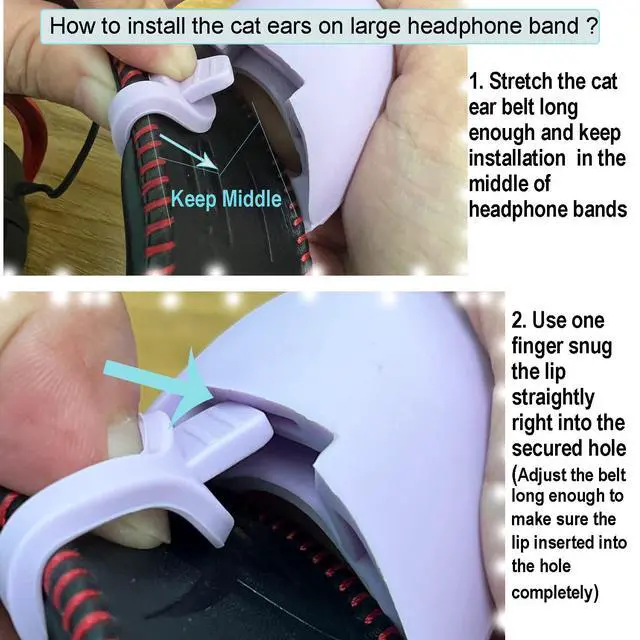 Alt view image 7 of 7 - Cute Cat Ears Fits HypreX Cloud/Stinger/Cloud Flight Headsets, Universal Fit Lovely Kitty Adjustable Attachment Straps for Video Live Gaming Headphone, Black & Pink