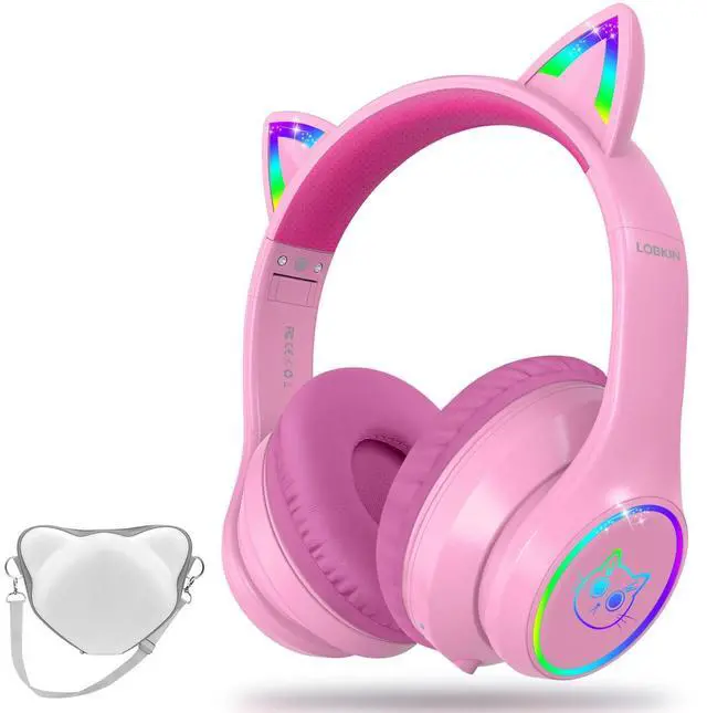 Main image of Bluetooth 5.3 Kids Headphones with Case - RGB LED Light Up Cat Ears Foldable Adjustable Over-Ear Headset Support Wireless or 3.5mm Wired Mode for Toddler & Girls & Boys Teens (Rose Red) S16