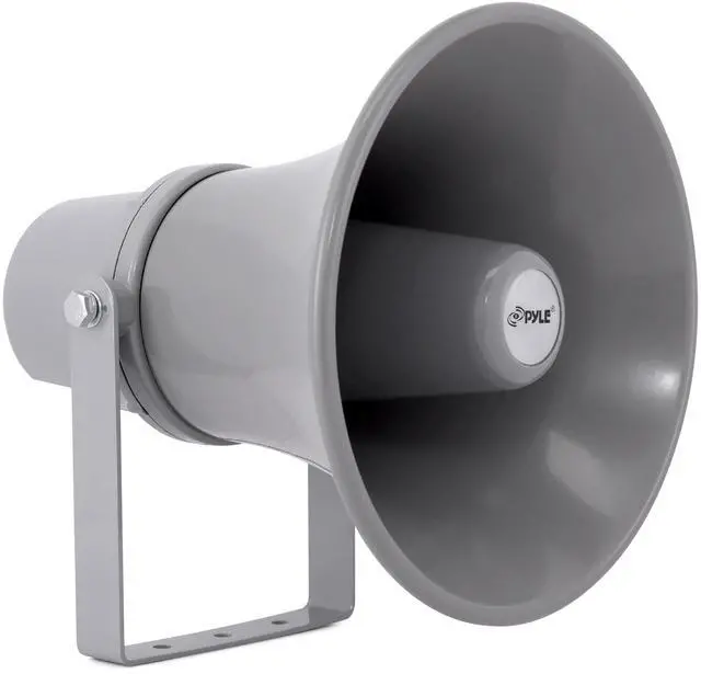 Main image of Indoor Outdoor PA Horn Speaker - 9.7 Inch 20-Watt Power Compact Loud Sound Megaphone w/ 400Hz-5KHz Frequency, 8 Ohm, 70V Transformer, Mounting For 70V Audio System - Home PHSP101T (Gray)