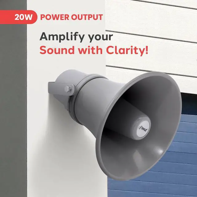 Alt view image 2 of 7 - Indoor Outdoor PA Horn Speaker - 9.7 Inch 20-Watt Power Compact Loud Sound Megaphone w/ 400Hz-5KHz Frequency, 8 Ohm, 70V Transformer, Mounting For 70V Audio System - Home PHSP101T (Gray)