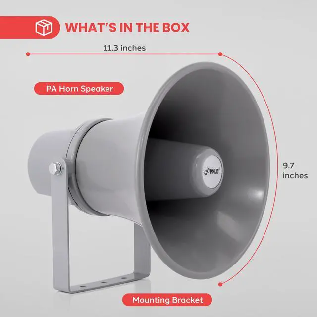Alt view image 6 of 7 - Indoor Outdoor PA Horn Speaker - 9.7 Inch 20-Watt Power Compact Loud Sound Megaphone w/ 400Hz-5KHz Frequency, 8 Ohm, 70V Transformer, Mounting For 70V Audio System - Home PHSP101T (Gray)