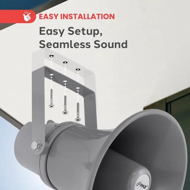 Alt view image 4 of 7 - Indoor Outdoor PA Horn Speaker - 9.7 Inch 20-Watt Power Compact Loud Sound Megaphone w/ 400Hz-5KHz Frequency, 8 Ohm, 70V Transformer, Mounting For 70V Audio System - Home PHSP101T (Gray)