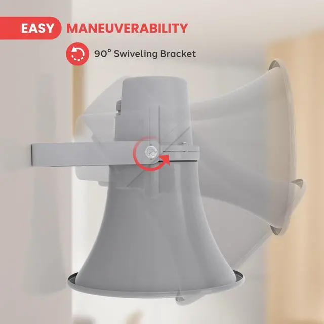 Alt view image 3 of 7 - Indoor Outdoor PA Horn Speaker - 9.7 Inch 20-Watt Power Compact Loud Sound Megaphone w/ 400Hz-5KHz Frequency, 8 Ohm, 70V Transformer, Mounting For 70V Audio System - Home PHSP101T (Gray)