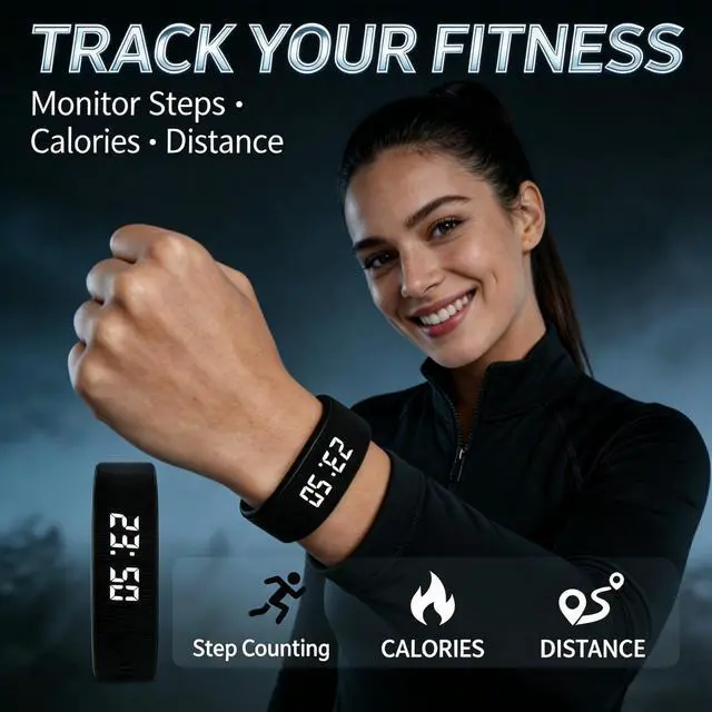 Alt view image 2 of 7 - Vibrating Silent Alarm Wrist Watch,Heavy Sleepers & Deaf Adults (Black) | Wake Band Wrist Watch Silent Vibration Bracelet, 3D Step Counting, Calorie Detection, Silent Alarm, Precise Timing