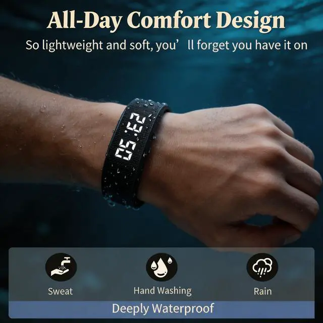 Alt view image 3 of 7 - Vibrating Silent Alarm Wrist Watch,Heavy Sleepers & Deaf Adults (Black) | Wake Band Wrist Watch Silent Vibration Bracelet, 3D Step Counting, Calorie Detection, Silent Alarm, Precise Timing