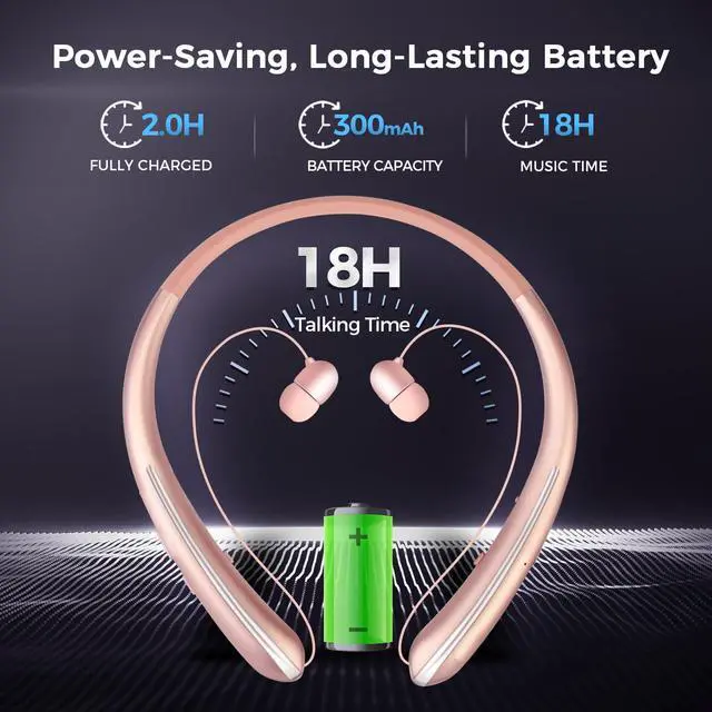 Alt view image 6 of 7 - Neckband Bluetooth Headphones, Wireless Headphone with Retractable Earbud | Bluetooth 5.4, 16Hrs Playtime, IPX5 Sweatproof, Around The Neck Headphones Stereo Headset for Sports