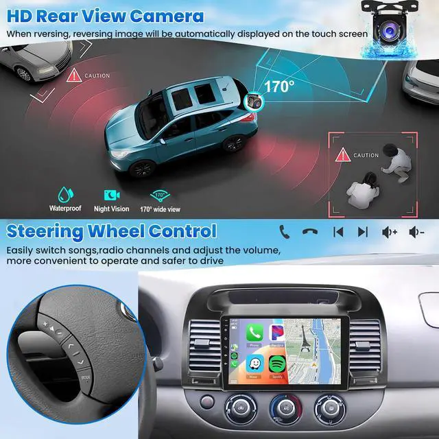 Alt view image 6 of 7 - 8Core+64GB Car Radio for Toyota Camry 2000-2006(Not Fit JBL) with Wireless Carplay & Android Auto, IPS Touch Screen Camry Stereo with Bluetooth/Voice Control/Backup Camera/WiFi/GPS/SWC/EQ/FM/RDS