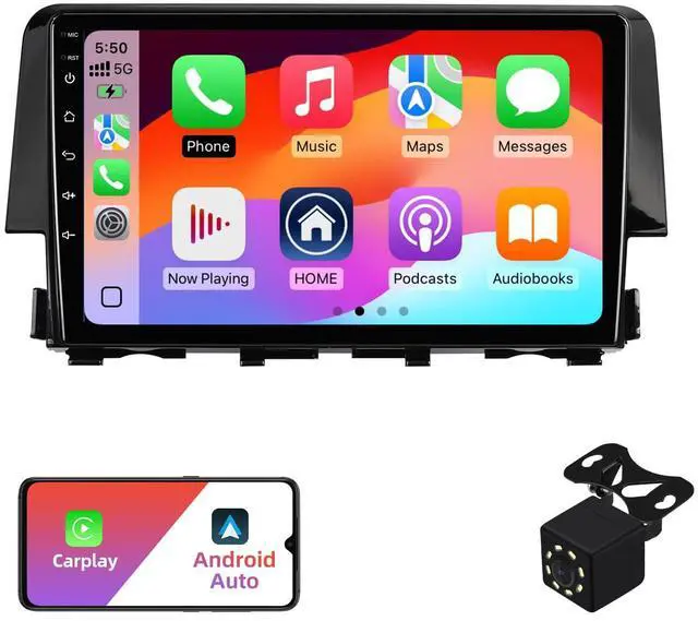 Main image of 2+32G Android 12 Double Din Car Stereo for Honda Civic 2016-2020 with 9 Inch Touchscreen Radio Built-in Wireless Carplay/Android Auto/GPS/Bluetooth/FM/AUX-in/Steering Wheel Controls/Backup Camera