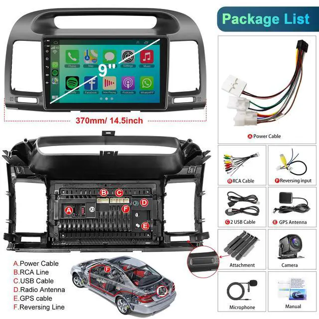 Alt view image 7 of 7 - 8Core+64GB Car Radio for Toyota Camry 2000-2006(Not Fit JBL) with Wireless Carplay & Android Auto, IPS Touch Screen Camry Stereo with Bluetooth/Voice Control/Backup Camera/WiFi/GPS/SWC/EQ/FM/RDS