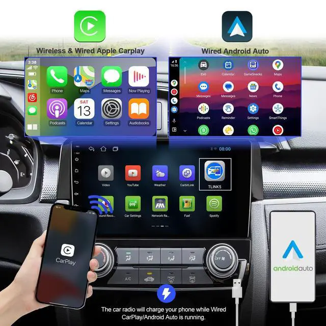 Alt view image 3 of 7 - 2+32G Android 12 Double Din Car Stereo for Honda Civic 2016-2020 with 9 Inch Touchscreen Radio Built-in Wireless Carplay/Android Auto/GPS/Bluetooth/FM/AUX-in/Steering Wheel Controls/Backup Camera