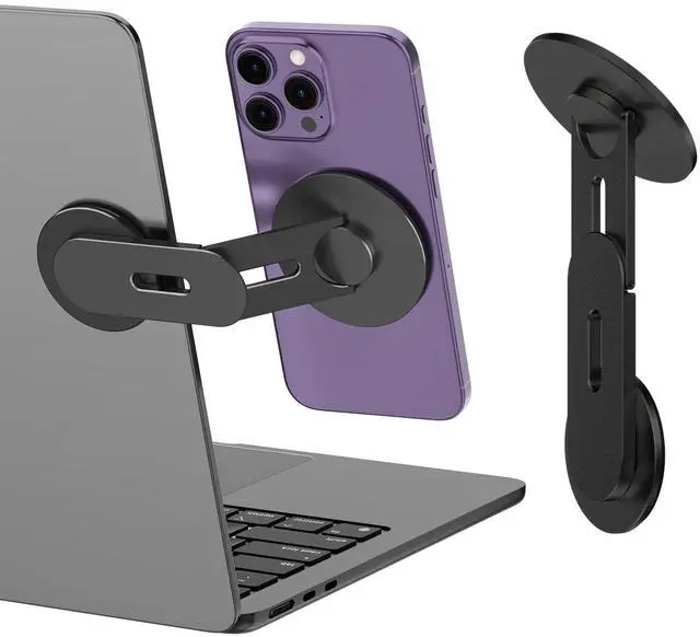 Main image of Magnetic Laptop Phone Holder, 360° Rotating Mount | Compatible with iPhone MagSafe and All Phones, MacBook, PC Monitor, Screen Stand for Tesla, Portable Accessory, Black