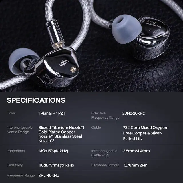 Alt view image 4 of 7 - SIMGOT ET142 1 Planar + 1 PZT Hybrid Driver IEM Gaming Earbuds | with CNC Machined Alloy Shell, Replaceable Tuning Nozzles, Silver-Plated OFC In Ear Monitor Cable for Musician Audiophile