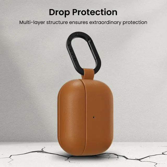 Alt view image 5 of 7 - for AirPods Pro 3 Case, Vegan Leather Cover, Brown Leather | Vegan Leather Cover, Front LED Visible, Wireless Charging, Anti-Scratch, Soft Touch, Metal Carabiner