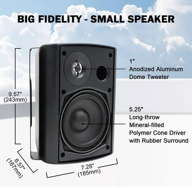 Alt view image 2 of 7 - 5.25 Inch 600W Outdoor Bluetooth Speakers Waterproof Wired Wall Mount Weatherproof Loudspeaker System for Indoor- Outdoor Garden Poolside Patio Garage Home(4 Speakers,Black)