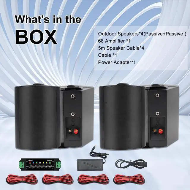 Alt view image 4 of 7 - 5.25 Inch 600W Outdoor Bluetooth Speakers Waterproof Wired Wall Mount Weatherproof Loudspeaker System for Indoor- Outdoor Garden Poolside Patio Garage Home(4 Speakers,Black)