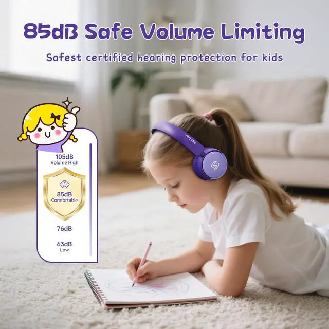 Alt view image 2 of 7 - S62 Kids Bluetooth Headphones On Ear, Wireless Headset with Mic & 85/94dB Volume Limiter, Foldable Stereo Headphones for Boys Girls, Safe Learning & Entertainment Headphones for School/Travel