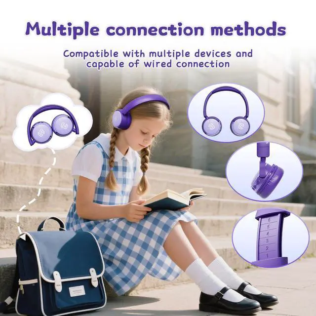 Alt view image 4 of 7 - S62 Kids Bluetooth Headphones On Ear, Wireless Headset with Mic & 85/94dB Volume Limiter, Foldable Stereo Headphones for Boys Girls, Safe Learning & Entertainment Headphones for School/Travel