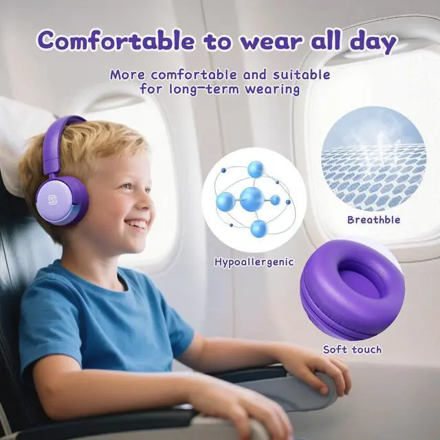 Alt view image 3 of 7 - S62 Kids Bluetooth Headphones On Ear, Wireless Headset with Mic & 85/94dB Volume Limiter, Foldable Stereo Headphones for Boys Girls, Safe Learning & Entertainment Headphones for School/Travel
