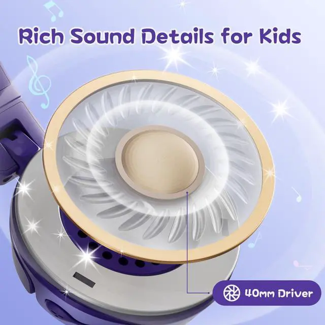 Alt view image 5 of 7 - S62 Kids Bluetooth Headphones On Ear, Wireless Headset with Mic & 85/94dB Volume Limiter, Foldable Stereo Headphones for Boys Girls, Safe Learning & Entertainment Headphones for School/Travel