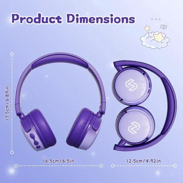 Alt view image 7 of 7 - S62 Kids Bluetooth Headphones On Ear, Wireless Headset with Mic & 85/94dB Volume Limiter, Foldable Stereo Headphones for Boys Girls, Safe Learning & Entertainment Headphones for School/Travel