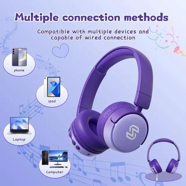 Alt view image 6 of 7 - S62 Kids Bluetooth Headphones On Ear, Wireless Headset with Mic & 85/94dB Volume Limiter, Foldable Stereo Headphones for Boys Girls, Safe Learning & Entertainment Headphones for School/Travel