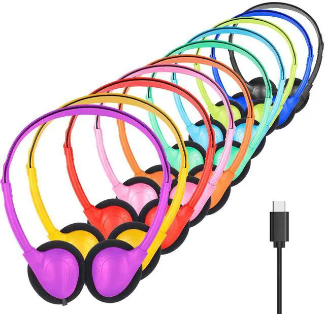 Main image of USB C Headphones Bulk for Classroom School Kids 10 Pack,USB Type C | Headphones Wired for School Student Children Compatible with Pad Smartphones Tablet Chromebooks Mixed Colors