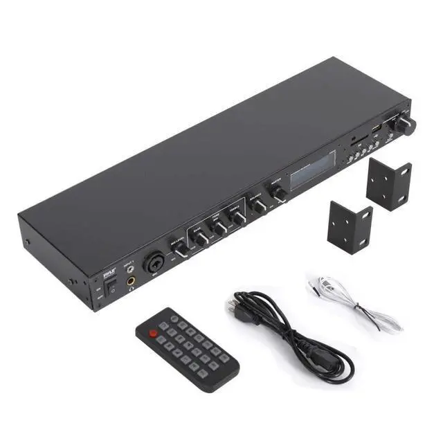 Alt view image 2 of 5 - Rack Mount Studio Pre-Amplifier - Audio Receiver System w/ Digital LCD Display Bluetooth FM Radio Recording Mode Remote Control USB Flash or SD Card Reader Input and Output Jack - PPRE70BT