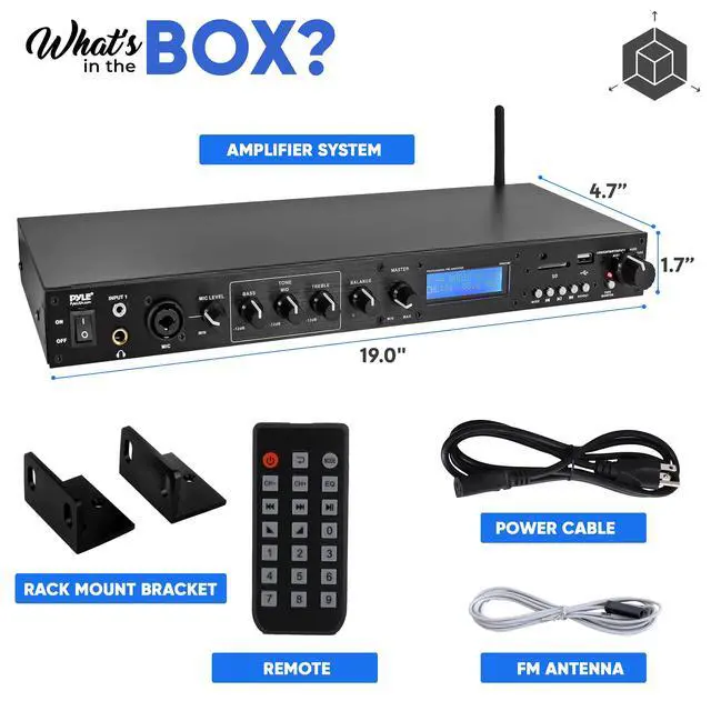 Alt view image 3 of 5 - Rack Mount Studio Pre-Amplifier - Audio Receiver System w/ Digital LCD Display Bluetooth FM Radio Recording Mode Remote Control USB Flash or SD Card Reader Input and Output Jack - PPRE70BT