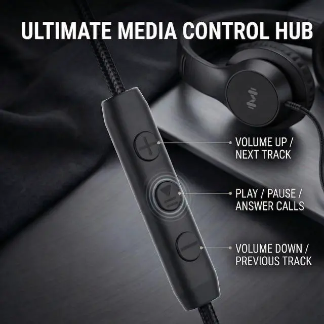 Alt view image 4 of 7 - Wired Over Ear Headphones with Mic, USB-C Adapter, Black | USB-C adapter included, 3.5mm connection, comfortable ear cushions, lightweight design with mic for work, calls and daily use