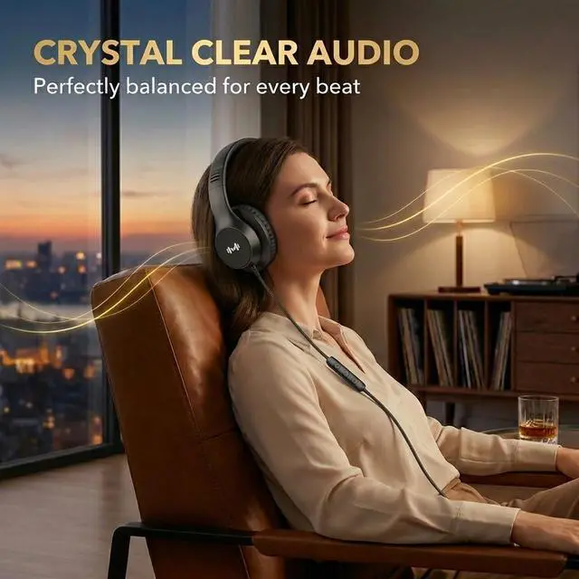 Alt view image 3 of 7 - Wired Over Ear Headphones with Mic, USB-C Adapter, Black | USB-C adapter included, 3.5mm connection, comfortable ear cushions, lightweight design with mic for work, calls and daily use