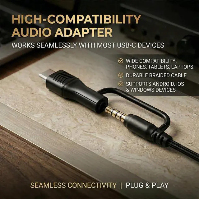 Alt view image 2 of 7 - Wired Over Ear Headphones with Mic, USB-C Adapter, Black | USB-C adapter included, 3.5mm connection, comfortable ear cushions, lightweight design with mic for work, calls and daily use