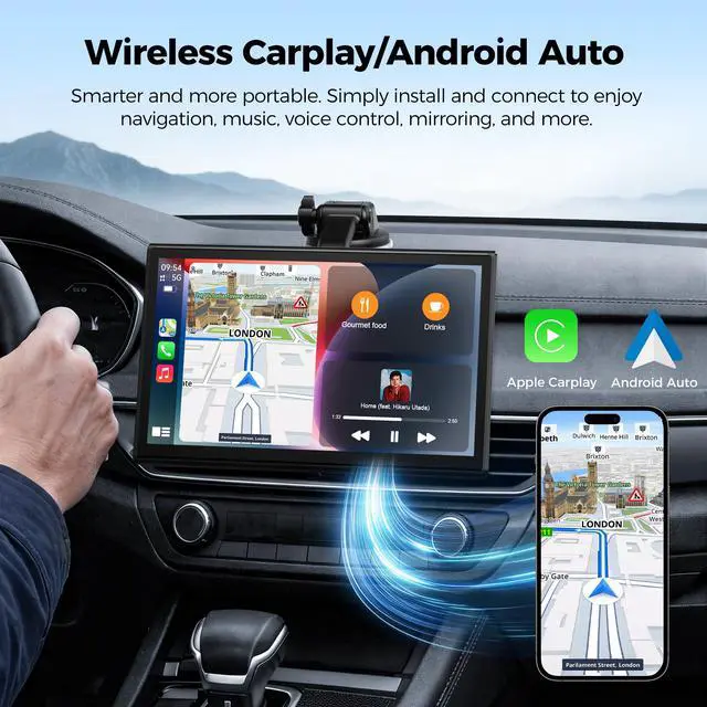 Alt view image 2 of 7 - 7" Wireless CarPlay and Android Auto Screen with Magnetic Mount | Portrait/Landscape Switch, Portable Car Stereo with Bluetooth, Mirror Link, GPS Navigation, OTA Update, Siri/Google Assistant