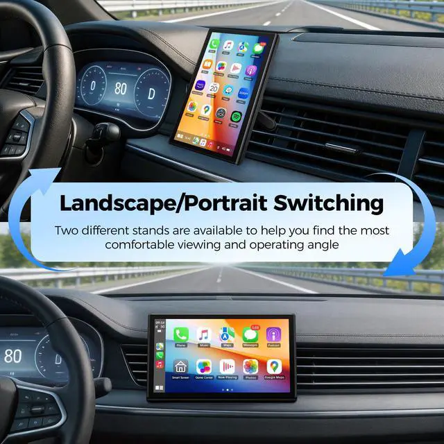 Alt view image 3 of 7 - 7" Wireless CarPlay and Android Auto Screen with Magnetic Mount | Portrait/Landscape Switch, Portable Car Stereo with Bluetooth, Mirror Link, GPS Navigation, OTA Update, Siri/Google Assistant