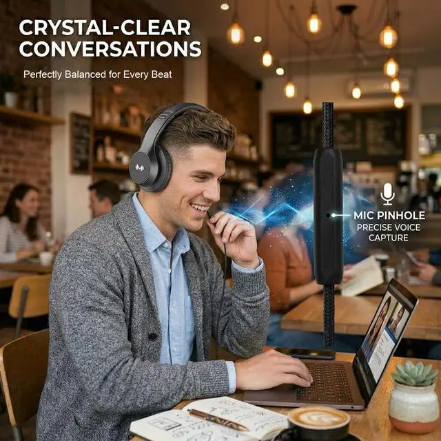 Alt view image 6 of 7 - Wired Over Ear Headphones with Mic, USB-C Adapter, Black | USB-C adapter included, 3.5mm connection, comfortable ear cushions, lightweight design with mic for work, calls and daily use