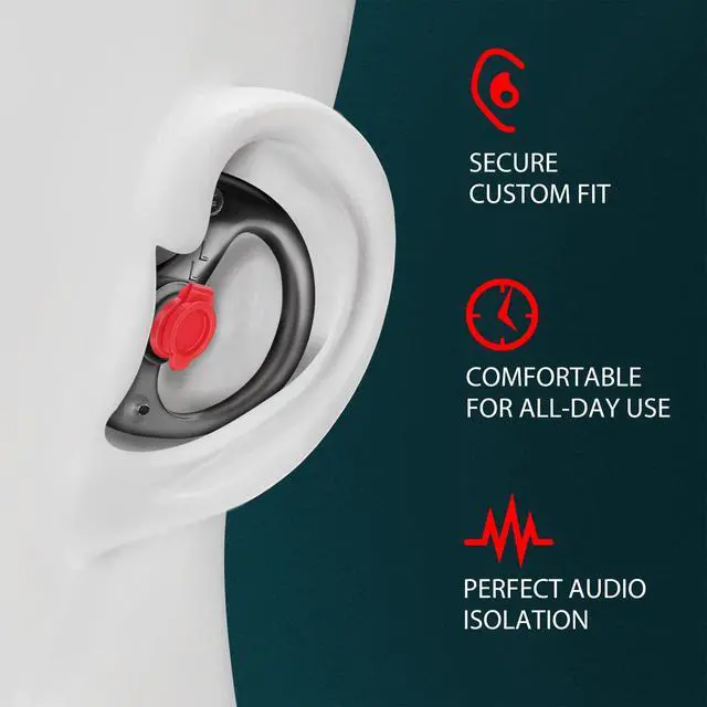 Alt view image 4 of 7 - Triple Flanged Earpiece, Comfortable Silicone Earmould Earbud Earplug - Black, Medium, Pair of 4