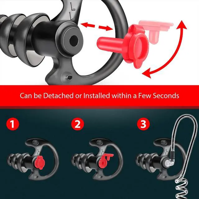 Alt view image 6 of 7 - Triple Flanged Earpiece, Comfortable Silicone Earmould Earbud Earplug - Black, Medium, Pair of 4