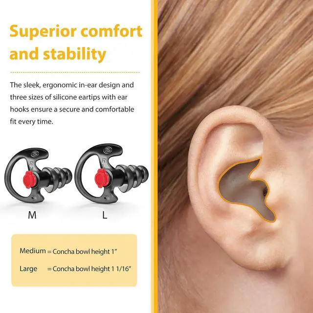 Alt view image 7 of 7 - Triple Flanged Earpiece, Comfortable Silicone Earmould Earbud Earplug - Black, Medium, Pair of 4