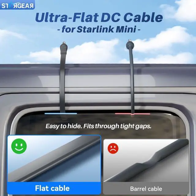Alt view image 2 of 7 - Starlink Mini Cable 9.8FT, 20AWG Starlink Mini Flat Hidden DC Power Cable, Ultra Slim Waterproof Power Cord for Easy Door & Window Closing, Starlink Mini Accessories for RV Camping Travel