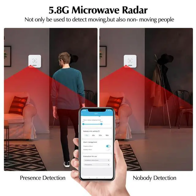 Alt view image 4 of 6 - WiFi Human Presence Sensor, Millimeter Wave Radar Motion Detector | 3 Pack, No Hub Required, 24/7 Smart Detection for Home & Business, Compatible with Tuya/Smart Life App