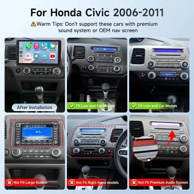 Alt view image 3 of 7 - Linux Car Stereo for Honda Civic 2006 to 2011 Radio | 10.1'' IPS Screen Fast Boot Radio for Civic Car Play with Wireless Carplay Android Auto SWC FM Bluetooth Backup Camera