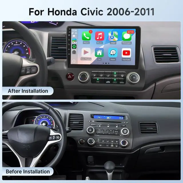 Alt view image 2 of 7 - Linux Car Stereo for Honda Civic 2006 to 2011 Radio | 10.1'' IPS Screen Fast Boot Radio for Civic Car Play with Wireless Carplay Android Auto SWC FM Bluetooth Backup Camera