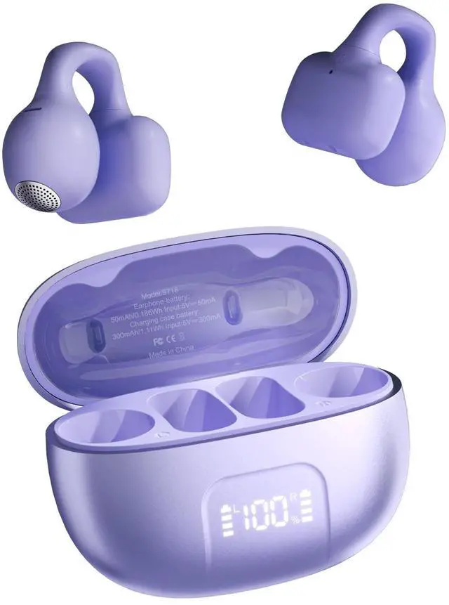 Main image of Clip On Earbuds,Open Ear Headphones Mini Bone Conduction Headphones(Purple) | IPX6 Waterproof Bluetooth Earbuds, Bluetooth 5.4 Ear Clip Earphones for Running Walking, Workout