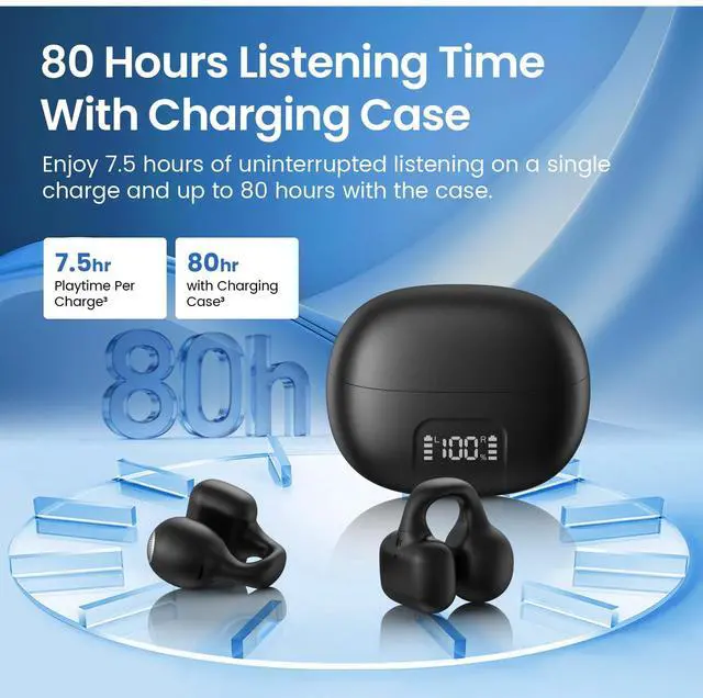 Alt view image 6 of 7 - Clip On Earbuds,Open Ear Headphones Mini Bone Conduction Headphones(Purple) | IPX6 Waterproof Bluetooth Earbuds, Bluetooth 5.4 Ear Clip Earphones for Running Walking, Workout