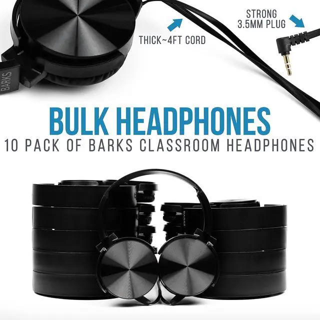 Alt view image 2 of 6 - Classroom Headphones (10 Pack, Stealth) - On-Ear Premium Student Bulk Headphones: Perfect for Kids K-12, Schools & Class Sets (Durable, Great Value, Noise Reducing, Comfortable, Easy-to-Clean)
