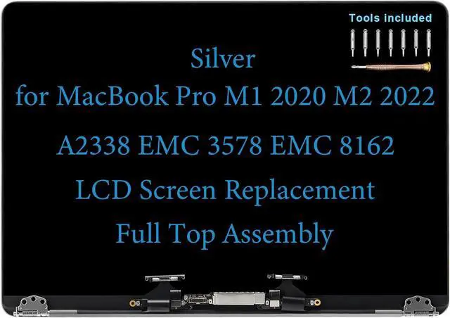Main image of 13" Screen Replacement for MacBook Pro M1 2020 M2 2022 A2338 EMC 3578 EMC 8162 Display Full LCD Screen Complete Full Top Assembly Kit (Silver)