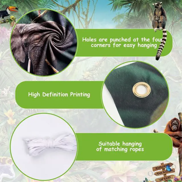Alt view image 3 of 7 - 3 Pcs Vbs 2026 Decorations 7x6 ft Rainforest Falls Backdrop with 2 Pcak 9.8 ft Garland Set Tropical Bible Theme for Sunday School Photo Props Banner Hawaiian Jungle Party Supplies