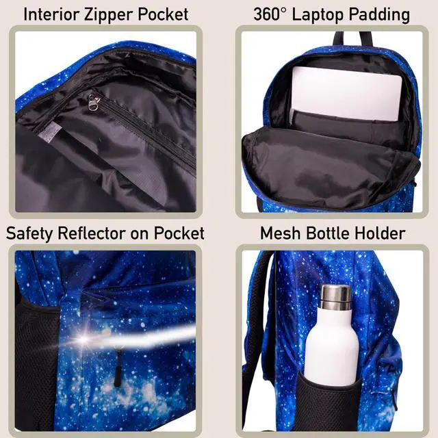 Alt view image 3 of 7 - Galaxy Backpack for Boys, Girls, Teens, Boys' Pack for School, Kids' Bookbags with Padded Laptop Compartment, Space Backpack, Blue Galaxy, 17 Inch
