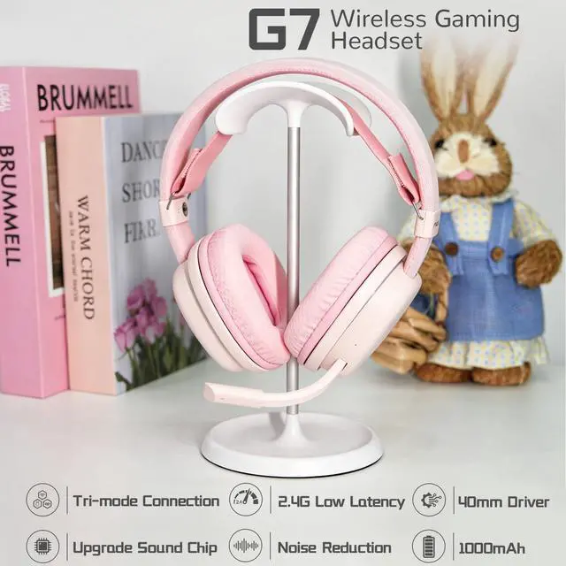 Alt view image 2 of 7 - G7 Wireless Gaming Headset, Surround Sound 10ms Low Latency, PC Headset with Detachable Noise Canceling Mic, 40mm Driver, Tri-Mode 2.4G/BT5.2/Wired, Over Ear Headphone for PS5,PS4,Switch