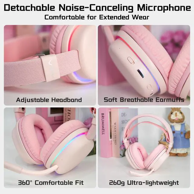 Alt view image 7 of 7 - G7 Wireless Gaming Headset, Surround Sound 10ms Low Latency, PC Headset with Detachable Noise Canceling Mic, 40mm Driver, Tri-Mode 2.4G/BT5.2/Wired, Over Ear Headphone for PS5,PS4,Switch