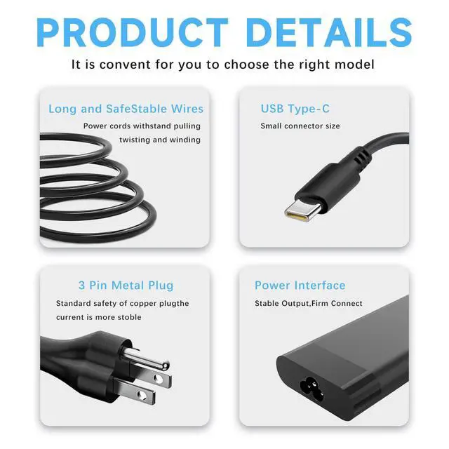 Alt view image 4 of 7 - 90W USB-C Charger Compatible with HP Spectre Envy x360 | 20V 4.5A Type-C Adapter. Fits EliteBook 1040, ZBook x2, 14-17. Replaces 904144-850 ADP-90FE L45440-003 2LN85AA